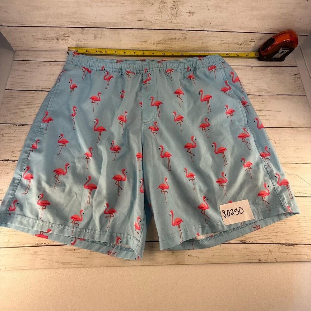 LRD Performance Mens Flamingo Print Swim Trunks‎ Light Blue Pink Size Large
